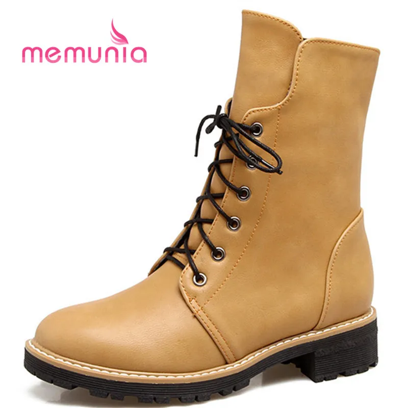 

MEMUNIA 2020 new ankle boots for women elegant simple cross tied winter boots round toe square heels fashion boots