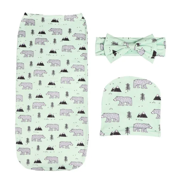 little bear 5 компл. мультфильм печати Пеленальное Одеяло конверт для сна для новорожденных повязка на голову шляпа новорожденных обёрточная бумага для пижамы 0-3 месяцев комплект - Цвет: little bear