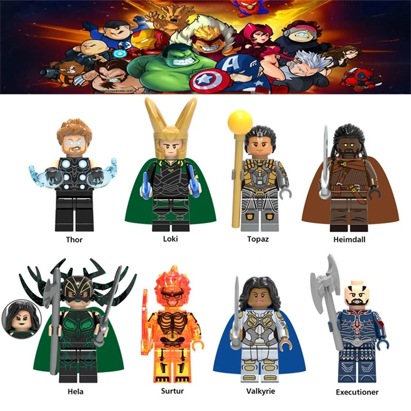 

Super Heroes le Avenger Endgame thor Ghost Rider loki Heimdallr topaz hela Valkyrie executioner Valkyrie surtur Building Blocks