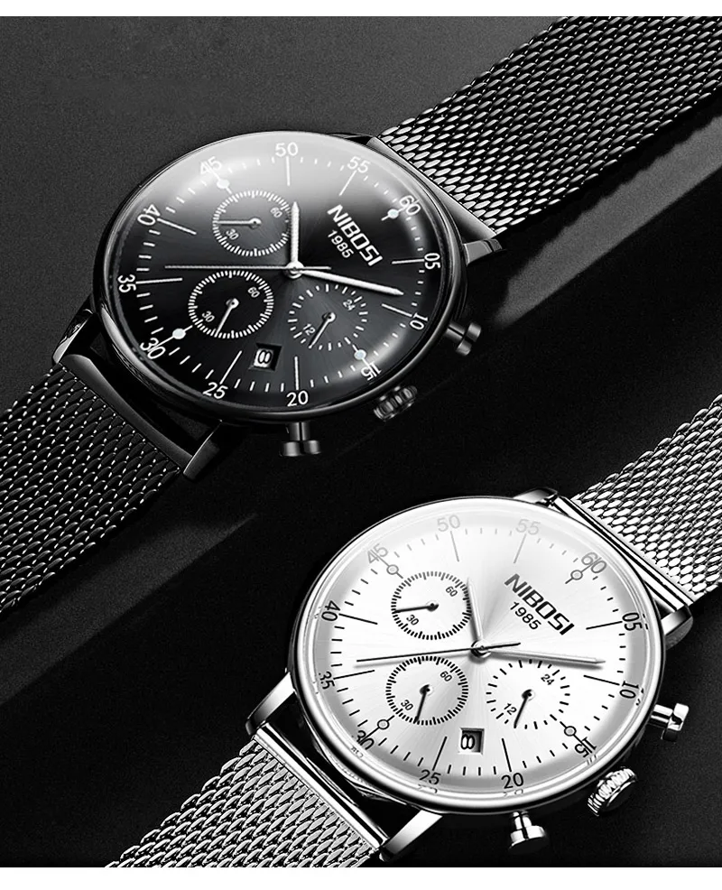 NIBOSI Men's Casual Fashion Pure Steel Mesh Belt Watch High-end Luxury Luminous Waterproof Watch European And American Style (9)