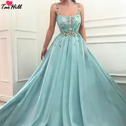 TaoHill Свадебные платья для гостей 2019 A-Line Спагетти ремни светло-голубое платье красочные Handmad Цветы вечернее платье