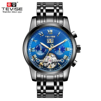 

Tevise Business Mechanical Men Watches Luxury Skeleton Tourbillon Automatic Wristwatch Man Stainless Steel Calendar Week Clock