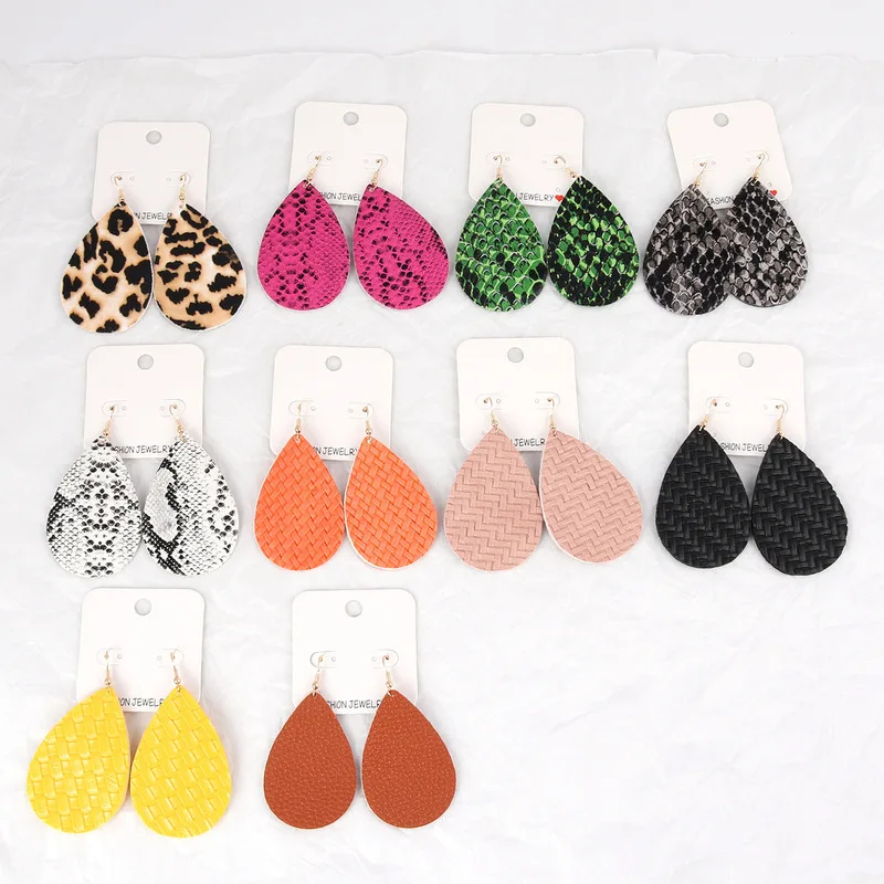 

10 Colors Waterdrop PU Leather Earring Women Statement Fancy Drop Earrings Jewelry for Women