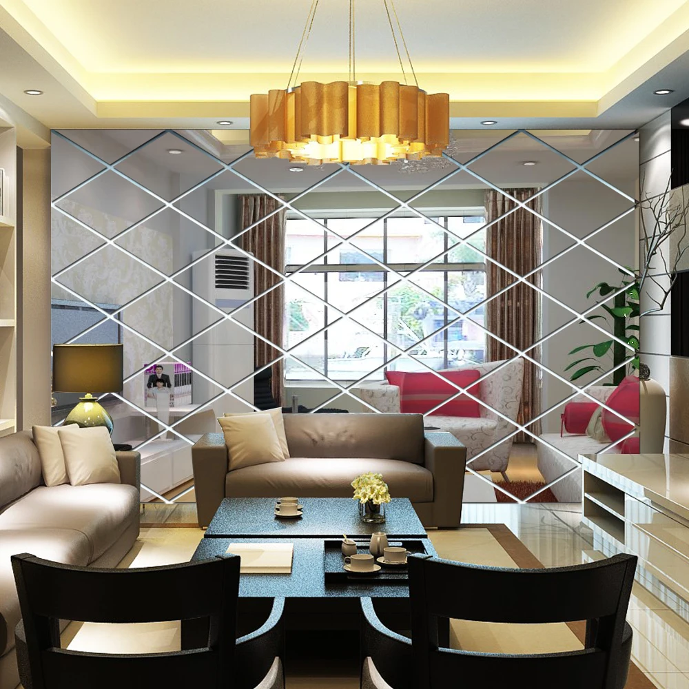 Mirror Wall Stckers Home Decor Diamond Mirror Effect Wall Stickers Living room Bedroom Wall Decor 3D Wall Decals