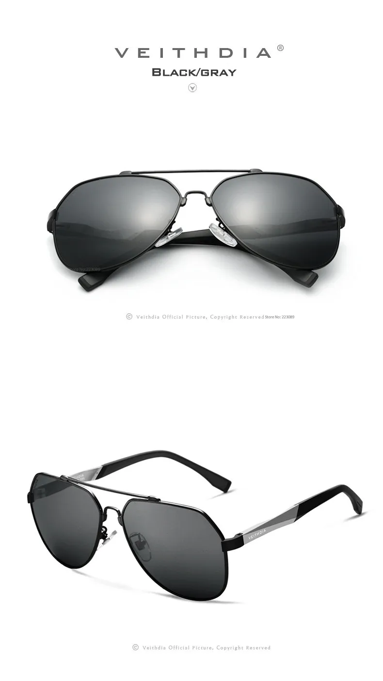 Мужские солнцезащитные очки VEITHDIA, крупные очки из алюминиево-магниевого сплава с синими поляризационными стеклами, модель 3598