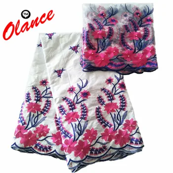 

Hot sale Graceful vines with flowers pattern with Beads 5 yards Bazin and 2 yards net lace KY25 Nigeria WAX lace Fabric