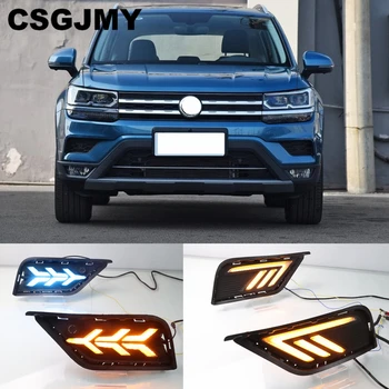 

2PCS LED DRL Daytime Running Light Daylights For Volkswagen VW Tharu 2019 With Yellow Turn Signal Fog Lamp Cover night blue