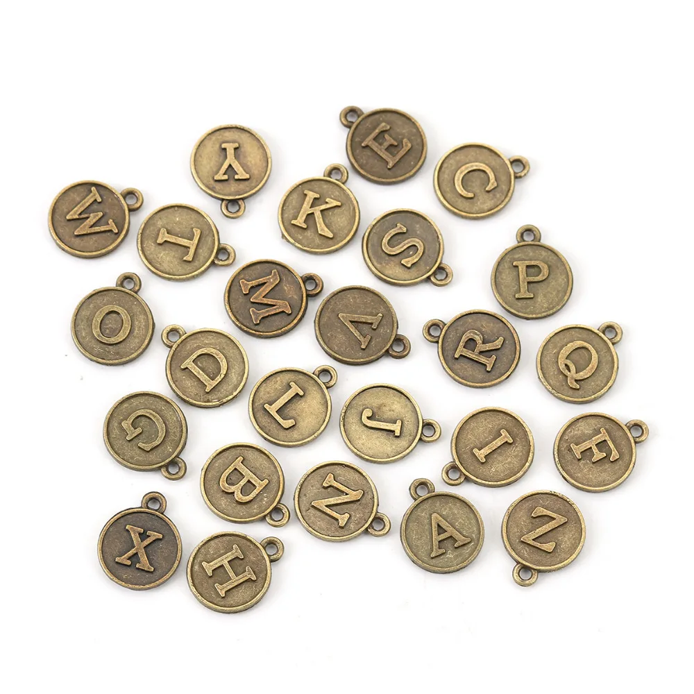

DoreenBeads Zinc Based Alloy Charms Round Antique Bronze Mixed Initial Alphabet/ Letter Message " A-Z " 15mm( 5/8") 1 Set