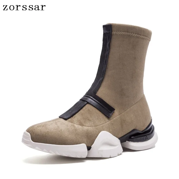 

{Zorssar} fashion sneakers women boots 2018 Autumn winter ladies shoes Flock Leather platform ankle boots casual women flat shoe