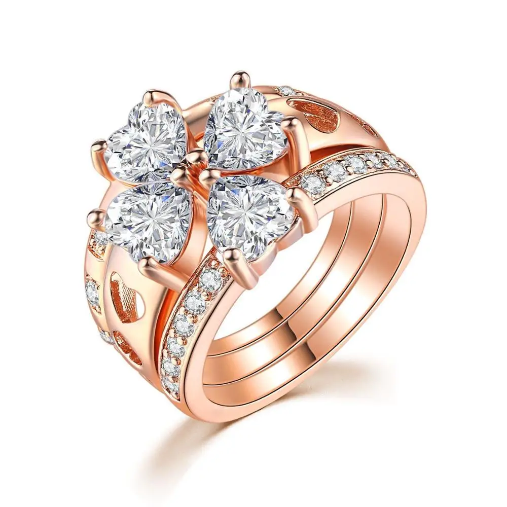 

MxGxFam 3 Ring Set Heart For Women Female Rose Gold color Fashion Jewelry Bijoux AAA+ Cubic Zircon Original Design