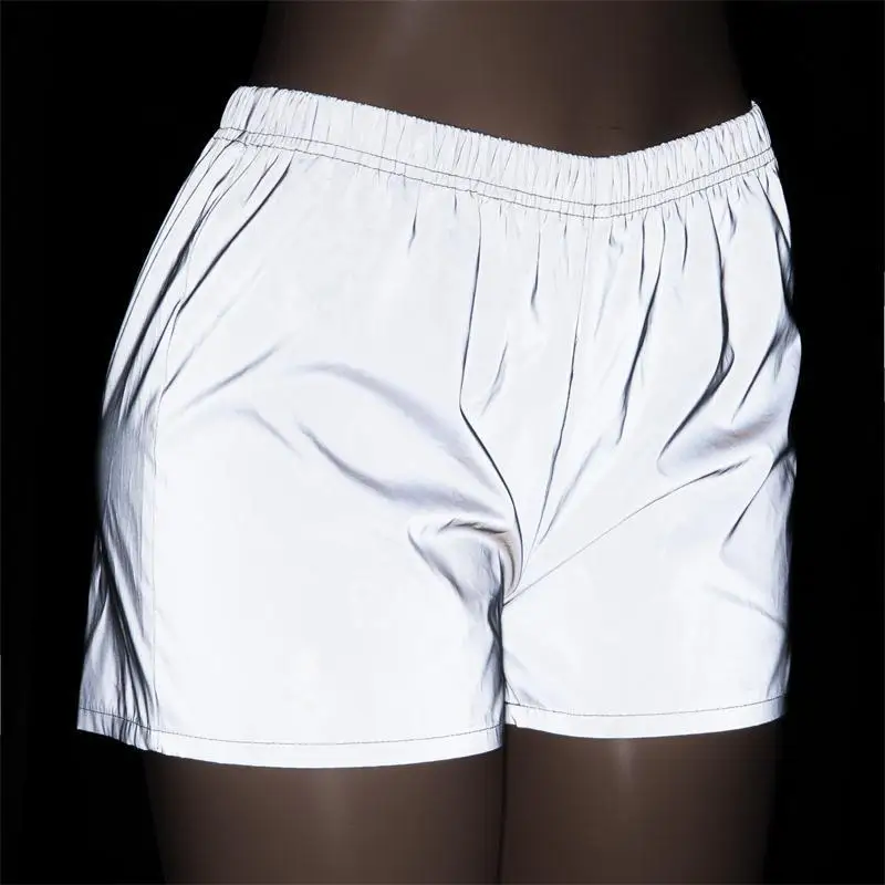 New women Fashion Hip Hop 3M Reflective Shorts High Waist Corridor Bright Night Light Design Feminine Casual Fluorescent Shorts jorts