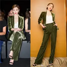 Женские Брючные костюмы новые осенние и зимние звезды с золотым бархатом женский темперамент досуг костюм OL два комплекта модных женских Костюмов