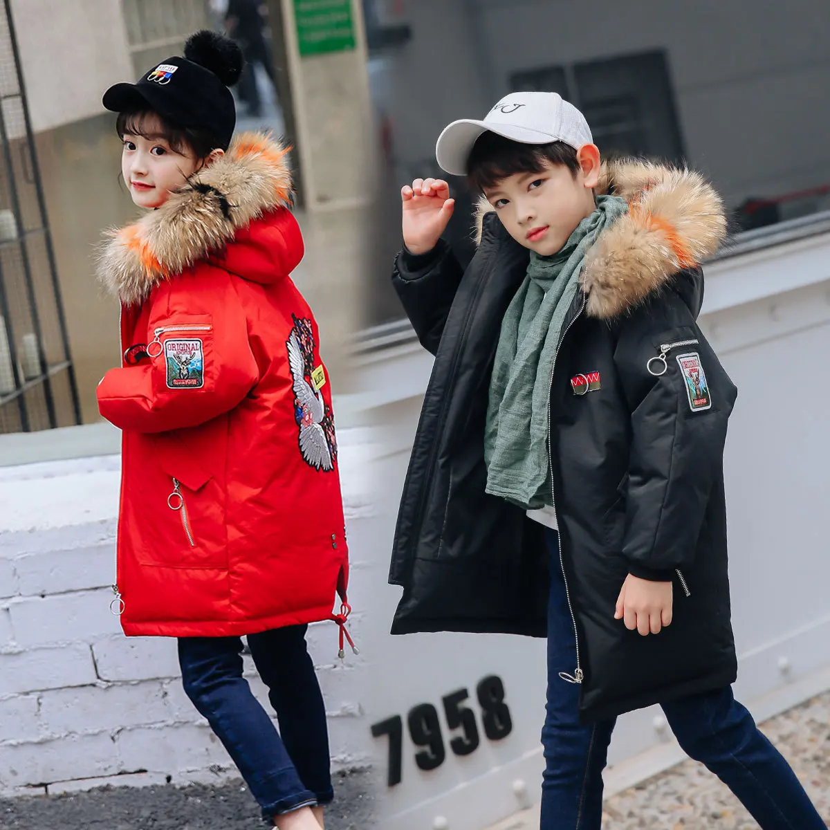 

New children down jacket in winter long private even more caps cuhk children warm season han edition children's clothes