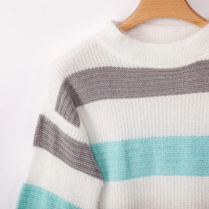 Color matching Stripe Sweaters Women Autumn Winter Pullovers Jumpers Female Knitted Loose Warm soft Sweaters Mujer Pullover