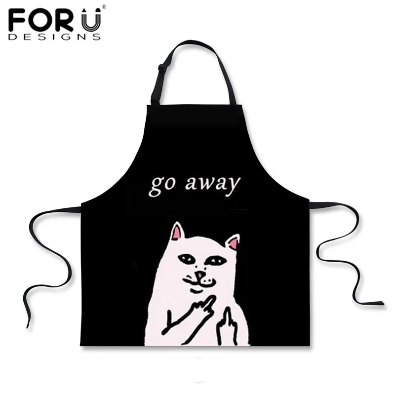 

FORUDESIGNS Go Away Cat Kitchen Apron Pink Black White Woman Cooking BBQ Aprons Funny Cat Denim Blue Chef Aprons for Woman Girls