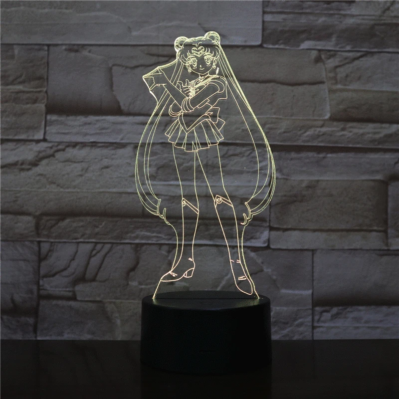 USB 3D светодиодный ночной Светильник Усаги Цукино Рисунок украшения для мальчиков, для малышей и детей постарше, футболка подарки для костюмированной вечеринки по японскому аниме «Сейлор Мун» настольная лампа прикроватный