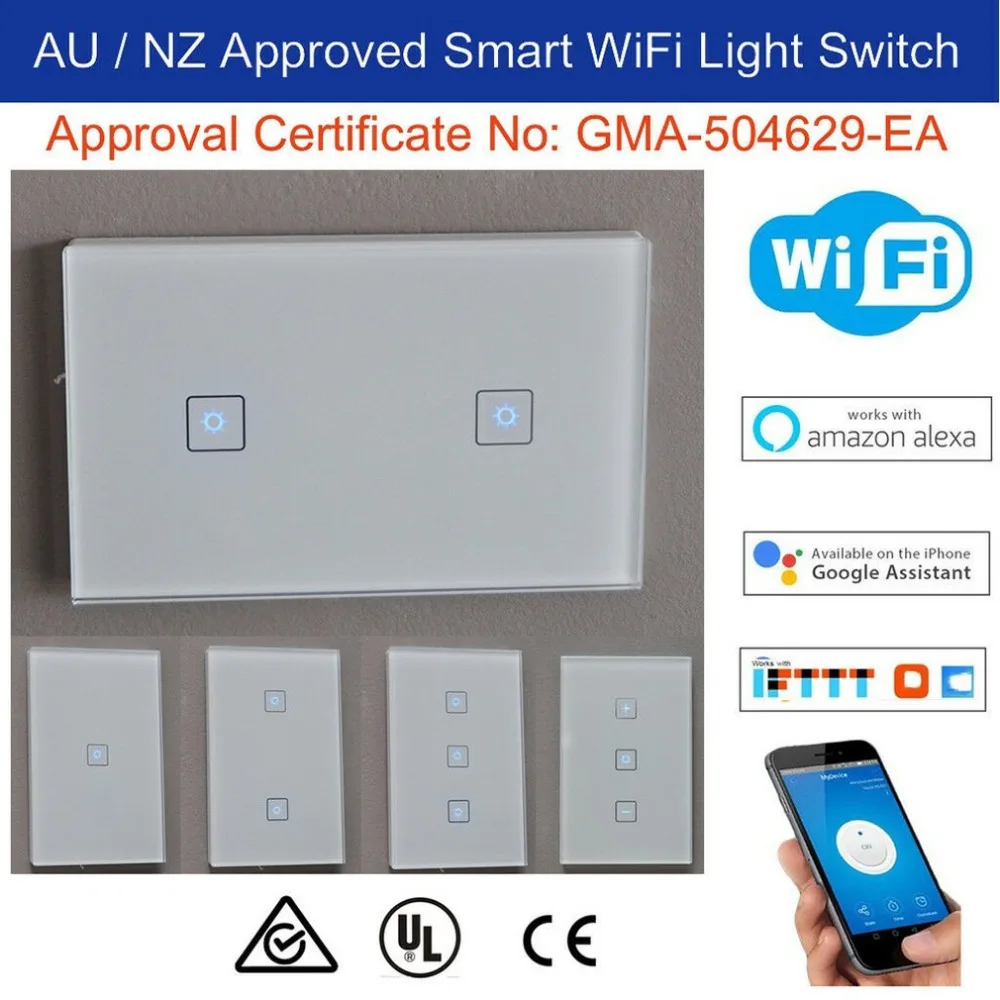 

One-way Smart Wifi Switch Panel Approved Smart WiFi Light Fan or Dimmer Switch Desk Lamp Google Home Alexa Cont
