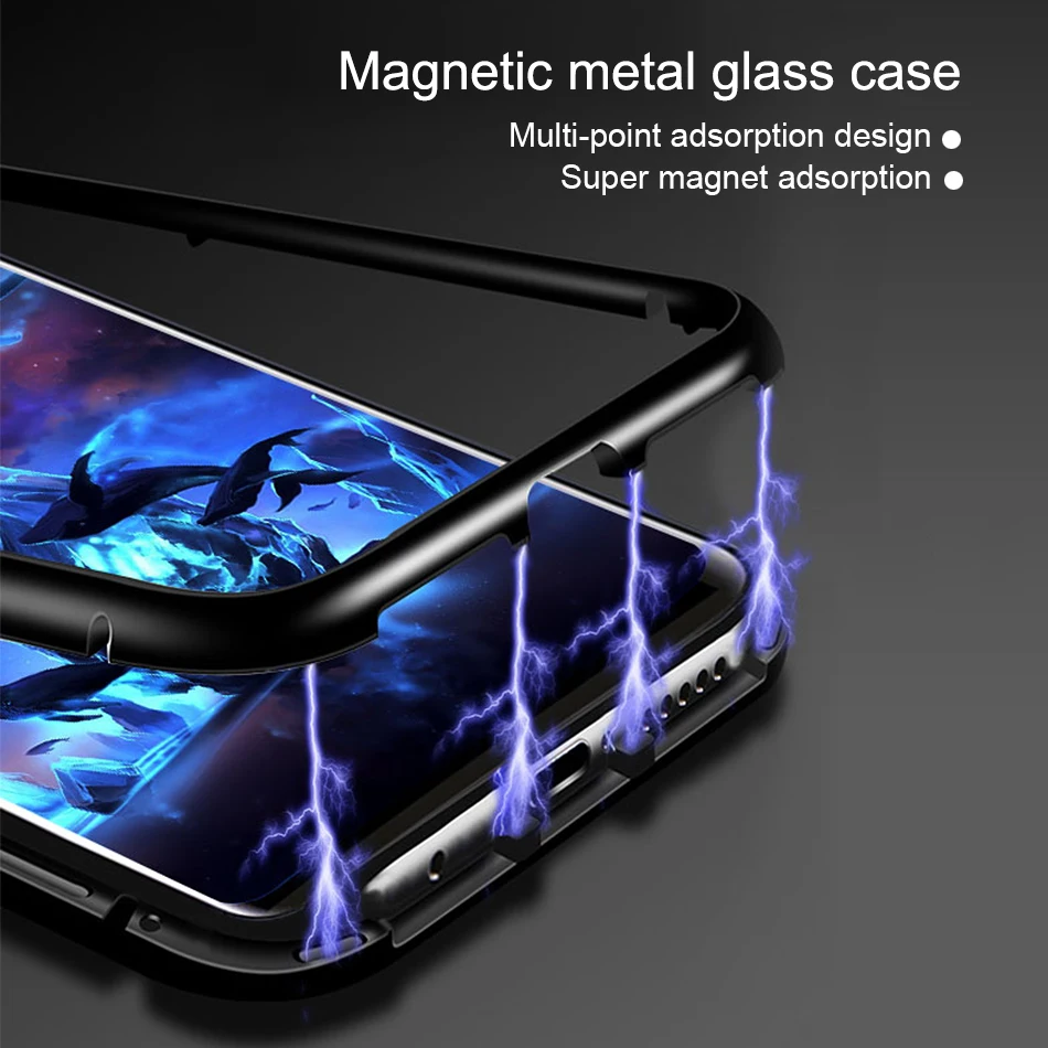 

Magnetic Adsorption Metal Case For Samsung Galaxy S9 S8 s10 Plus S7edge Note 8 9 M20 A30 J6 J4 Fundas Tempered Glass Flip Cover