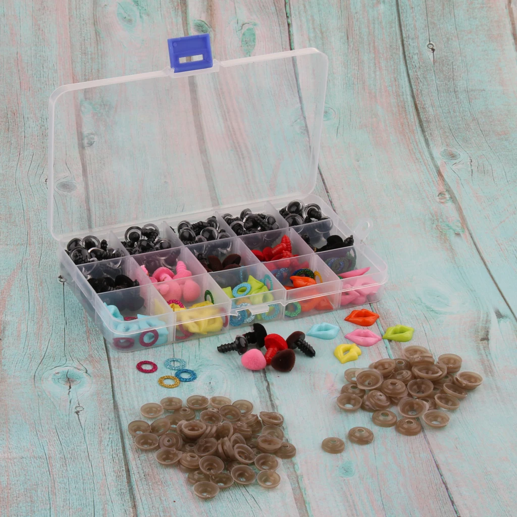 70pcs 12cm Plastic Safety Eyes + Glitter Nonwovens + 35pcs Velvet Noses + 35pcs Mouth + Washers for Soft Stuffed Plush Toy DIY