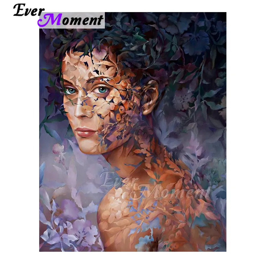 

Ever Moment Diamond Painting Woman Flower Face Leaves Handmade Full Square Mosaic Diamond Embroidery Home Decoration 3F1286