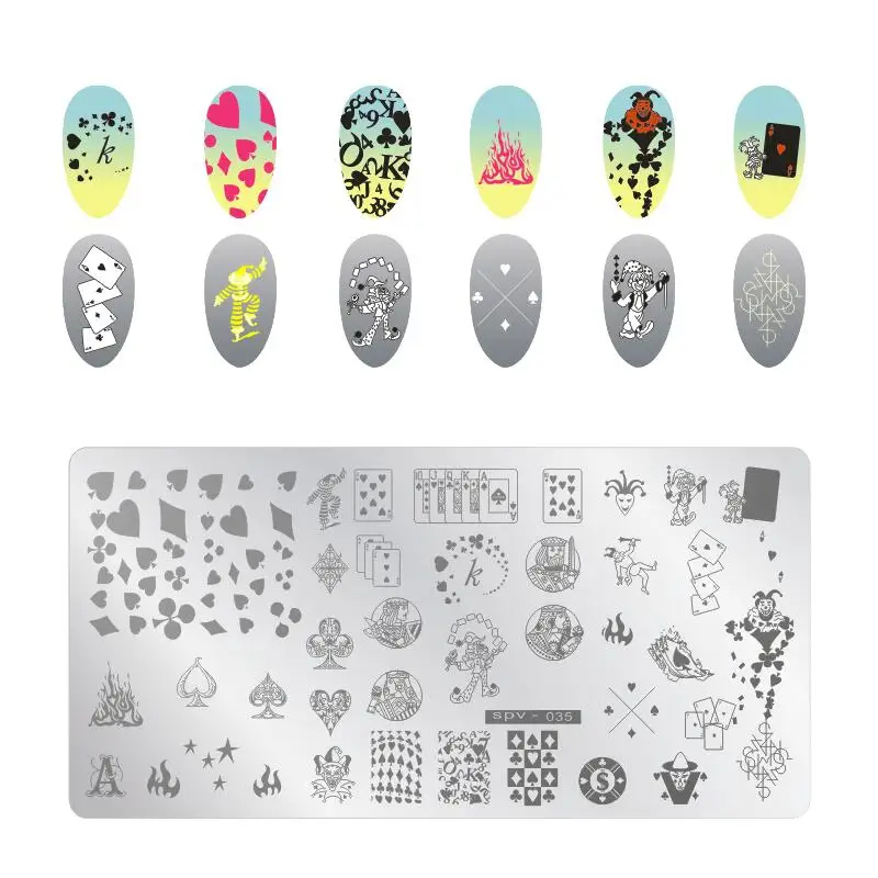 

1Pcs Steel Nail Stamping Template Plates Clown & Poker Image Polish Transfer DIY Tools For Nail Art Stamp Plates With Pads SPV40