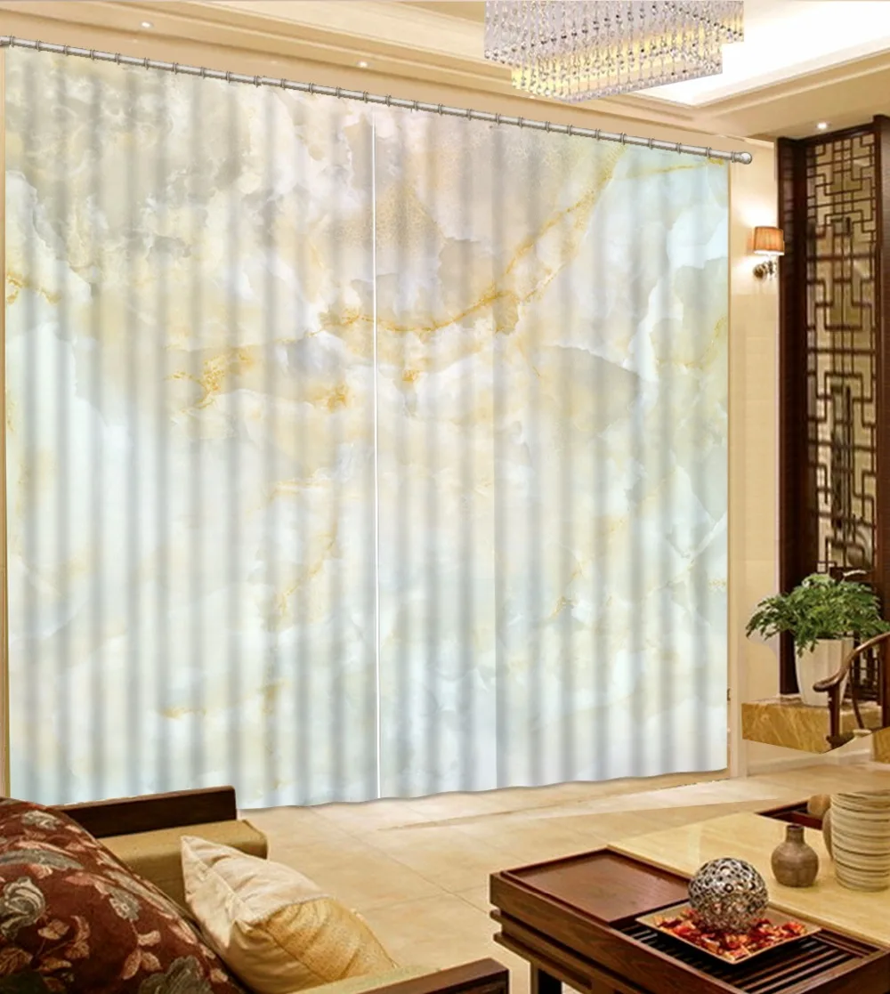 European Luxury 3d Curtain Marble Pattern Blackout Curtains For