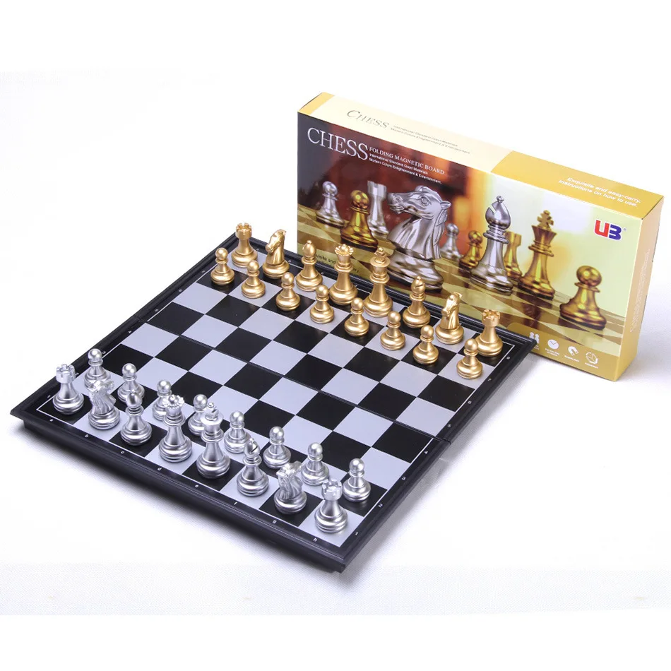 

Gold&Sliver Magnetic Chess Pieces Set Staunton Style Chessmen Collection Portable Folding Board Chesses Game