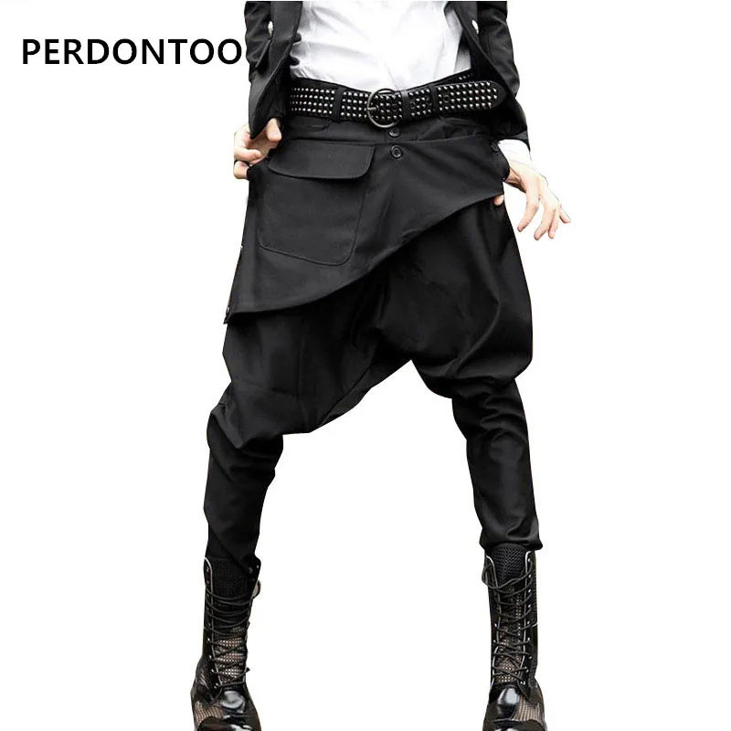 

New Mens Casual Pants Drop Crotch Trousers Men Fashion Show Harem Pant Male Punk Rock Stage Clothing