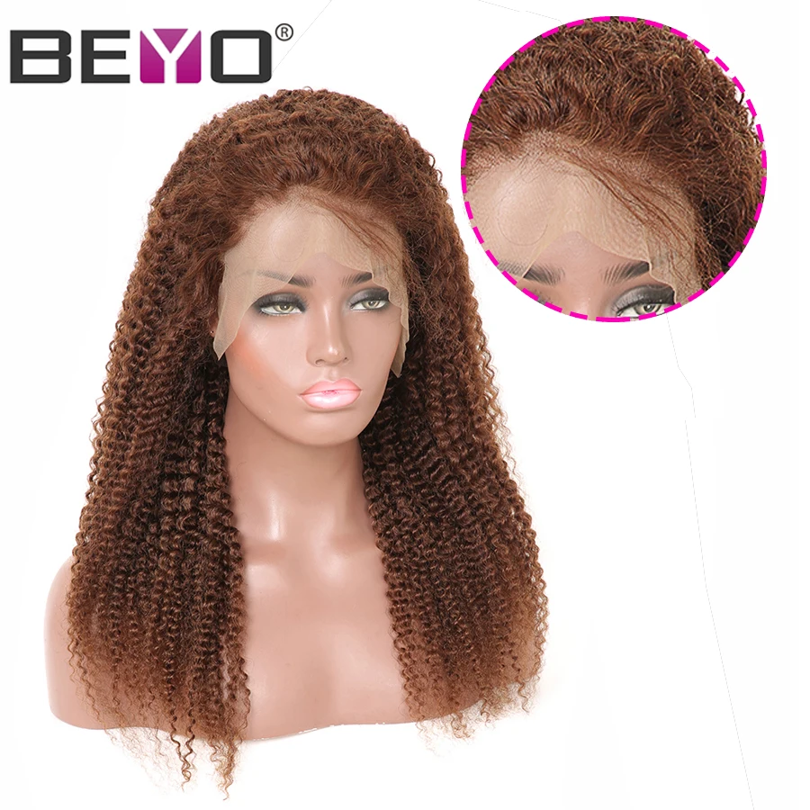 

13X4 Brazilian Kinky Curly Lace Wig Glueless Lace Front Human Hair Wigs For Black Woman Pre Plucked Lace Wigs #4 Non Remy Beyo