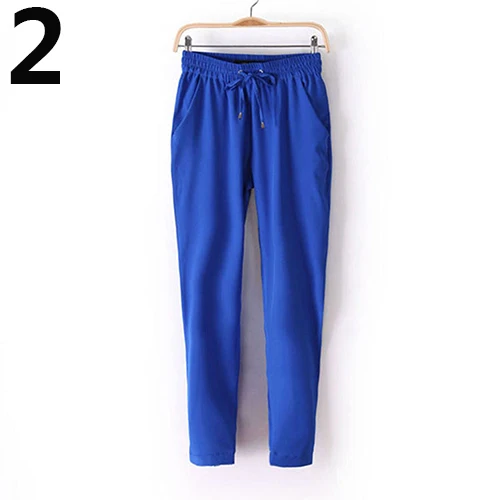 Новое поступление, женские модные повседневные штаны-шаровары с эластичной резинкой на талии, облегающие длинные брюки - Цвет: Синий