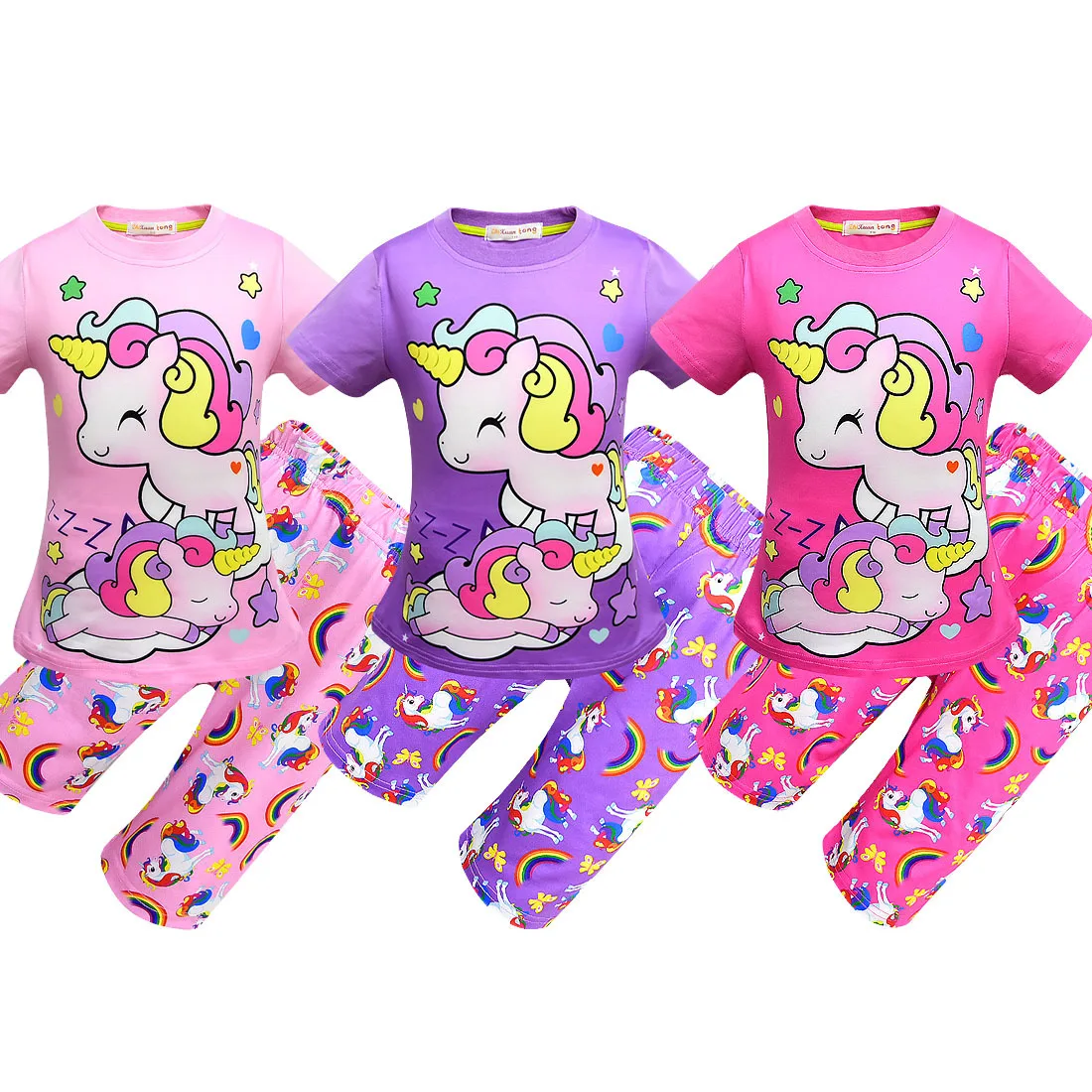 

2019 roes Girl Clothes Suit Unicorn children Two Piece Set kids fashion summer unicorn short Tops And Shorts Suits