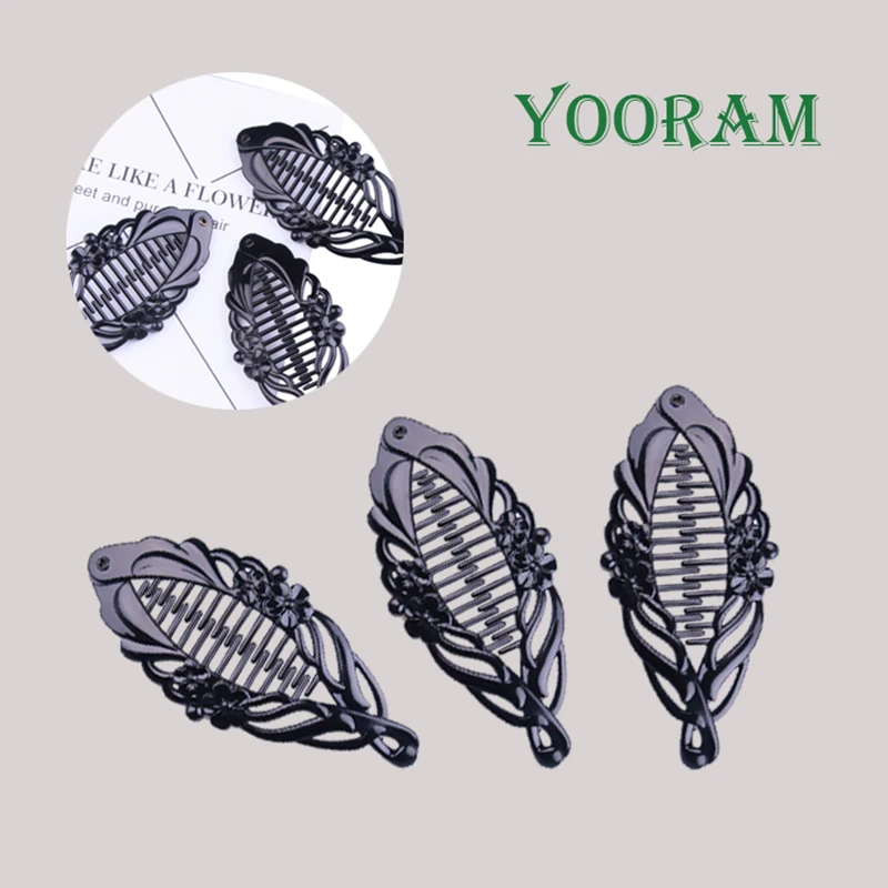 

Yooram DIY base clip fish clip pony tail clip banana manufacturer black simple leaves hair clip hair accessories for women