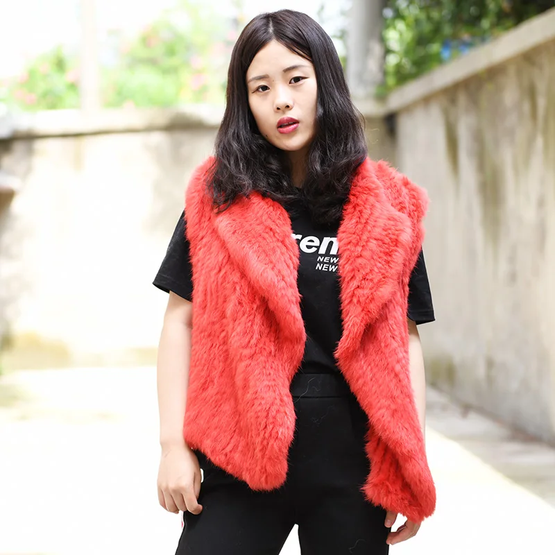 

CX-G-B-192V Fashion Ladies Knitted Genuine Rabbit Fur Vest Jacket