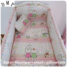 Акция! 6 шт. хлопчатобумажные ткани Колыбели Постельные принадлежности, Пеленальные принадлежности Наборы для ухода за кожей, постельное белье(бамперы+ лист+ наволочка
