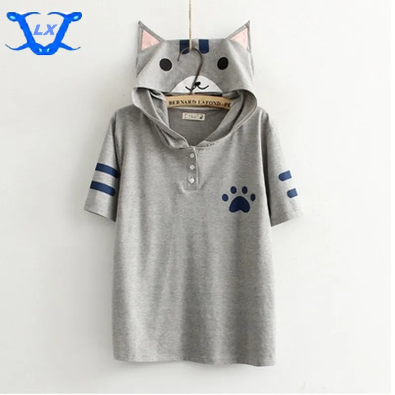 

2018 Summer New Women T-shirt Maiden Cute Cat Ears Tops Tees Cute Women T-shirt Women's Clothing