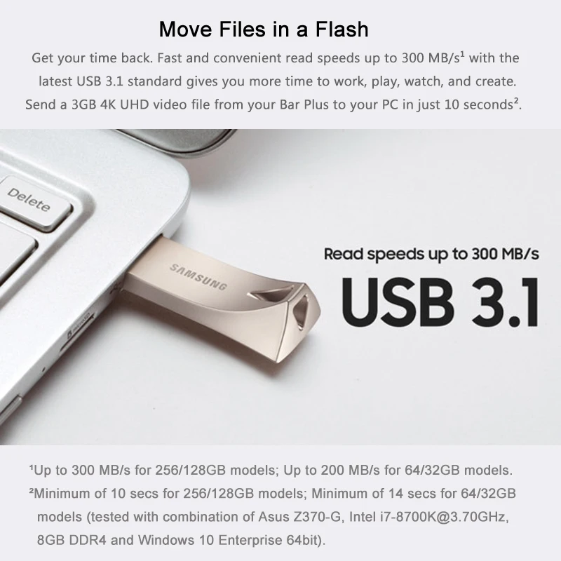 Original Samsung metal usb flash drive 3.0 cle usb stick 32gb 64gb 128gb pendrive plus usb3.1 high speed disk on key Pen Drive