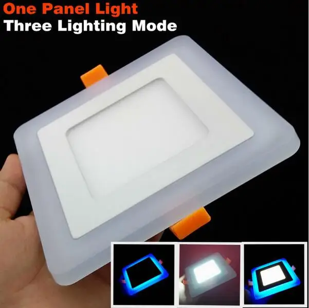 

3 Model Round Square blue+white double color Led Panel Light 6w/9w/18w/24W AC85-265V Recessed LED Ceiling downlight down lights