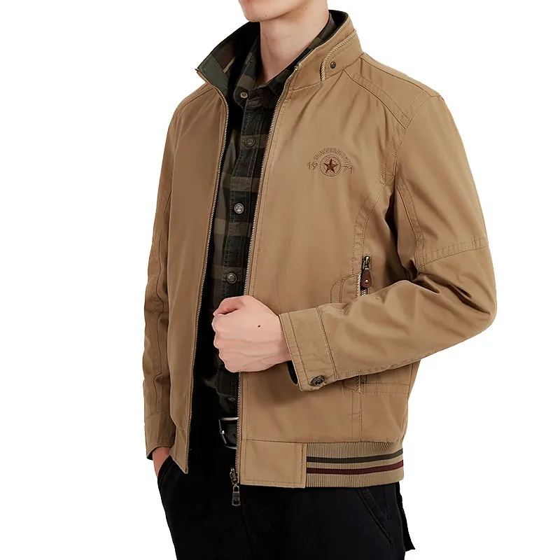 Мужская одежда AFS JEEP Осенняя Двусторонняя Куртка для среднего возраста с вышивкой хлопок jaqueta masculina Bomber Брендовое пальто для мужчин
