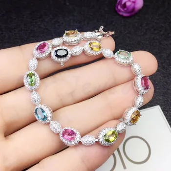 

Tourmaline bracelet Free shipping Natural real tourmaline 925 sterling silver 0.5ct*11pcs gemstone Fine jewelry #SB1892908