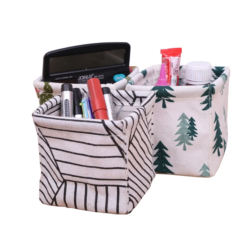 

Foldable Storage Basket Waterproof Makeup Organizer Home Cotton Linen Desktop Toy Sundries Storage Box Office Table Accessories