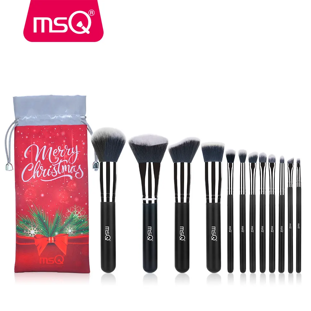 MSQ набор профессиональных кистей для макияжа 12 шт. Пудра основа тени для век Высокое качество кисти для макияжа мягкие синтетические волосы косметика - Handle Color: black