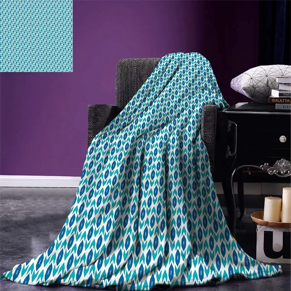 Ikat Throw Nautical Inspired Color Palette Rhombus Arrow Shapes Africa Middle East Culture Warm Microfiber Blanket | Дом и сад