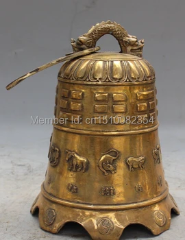 

China Bronze Temple FengShui Dragon Head Zodiac Animal Gossip Small bell Statue