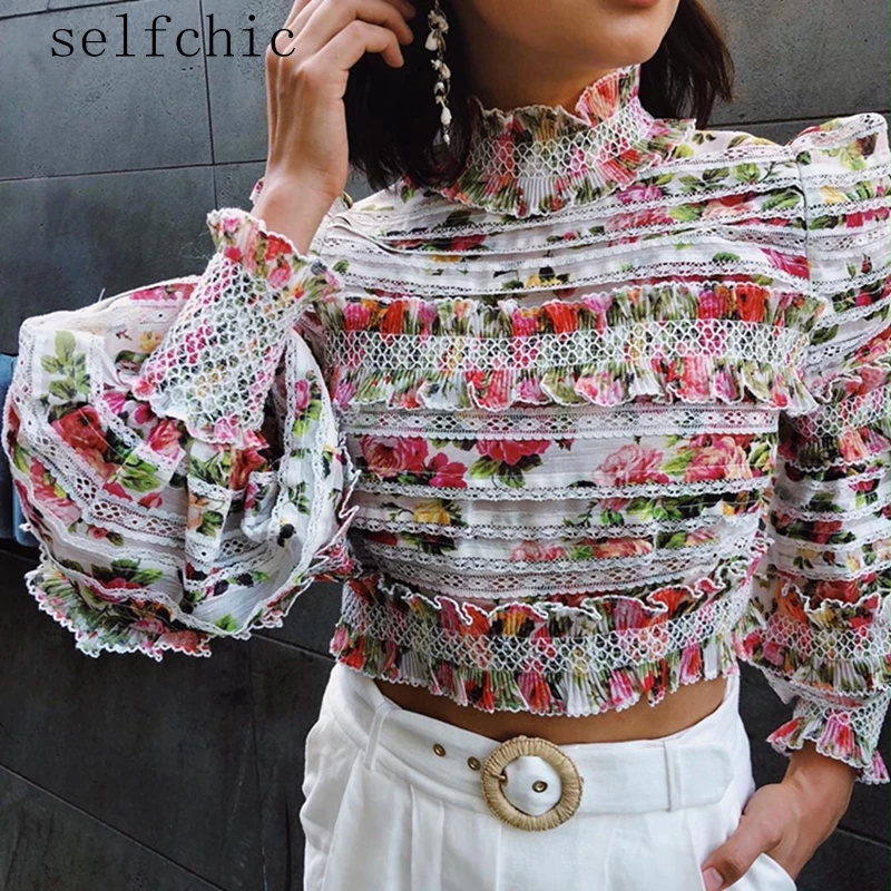 Женские блузки дизайнерская подиумная Дамская с цветочным принтом Короткие топы Femme