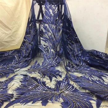 

Tollola 2019 New High quality emerald Navy Blue Velvet African tulle lace French net lace fabric with Sequins for party dress