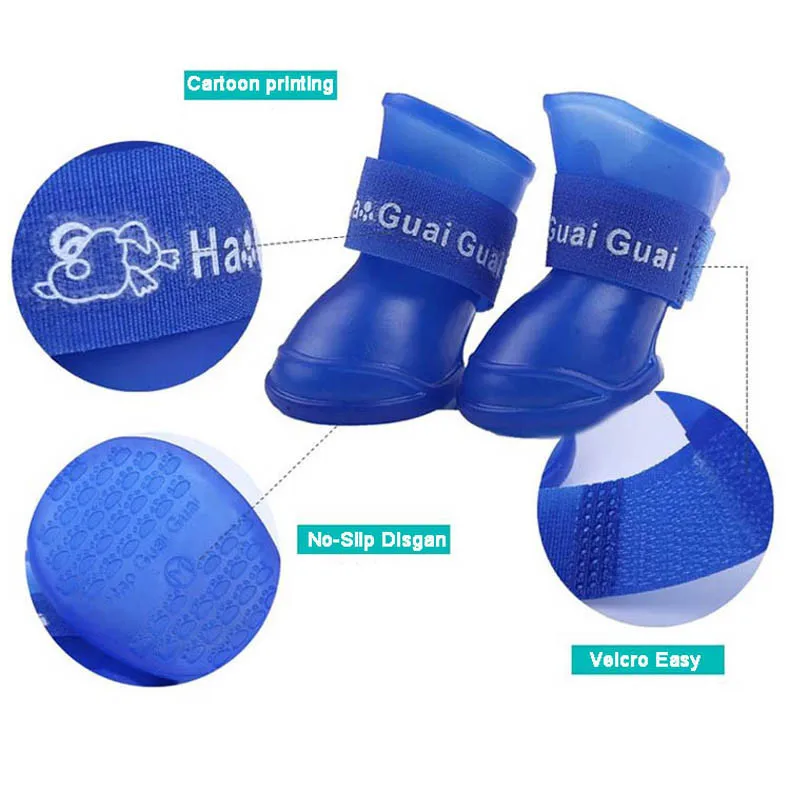 Fashion Waterproof Dog Shoes Solid Color Outdoor Rain Shoe For Dogs Pet Boots No Slip Anti Skid 4PCSSET Size S M L 5Colors 1202