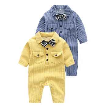 

Newborn Baby Boy Girl Romper Onesie Stripe Knitted Long Sleeve Infant Jumpsuits Spring Toddler Coverall Button Up Overalls 0-24M