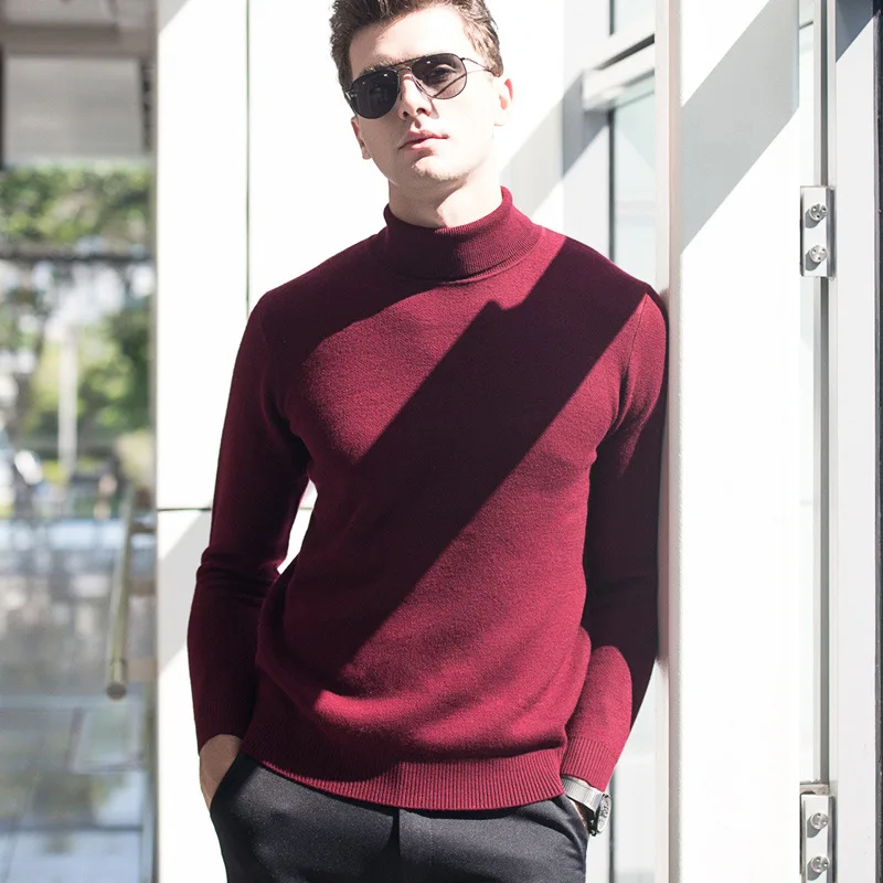 

2019 Fashion Brand merino 100% pure wool Sweater mens knitted wool sweaters Jumpers High Quality winter men turtleneck sweater