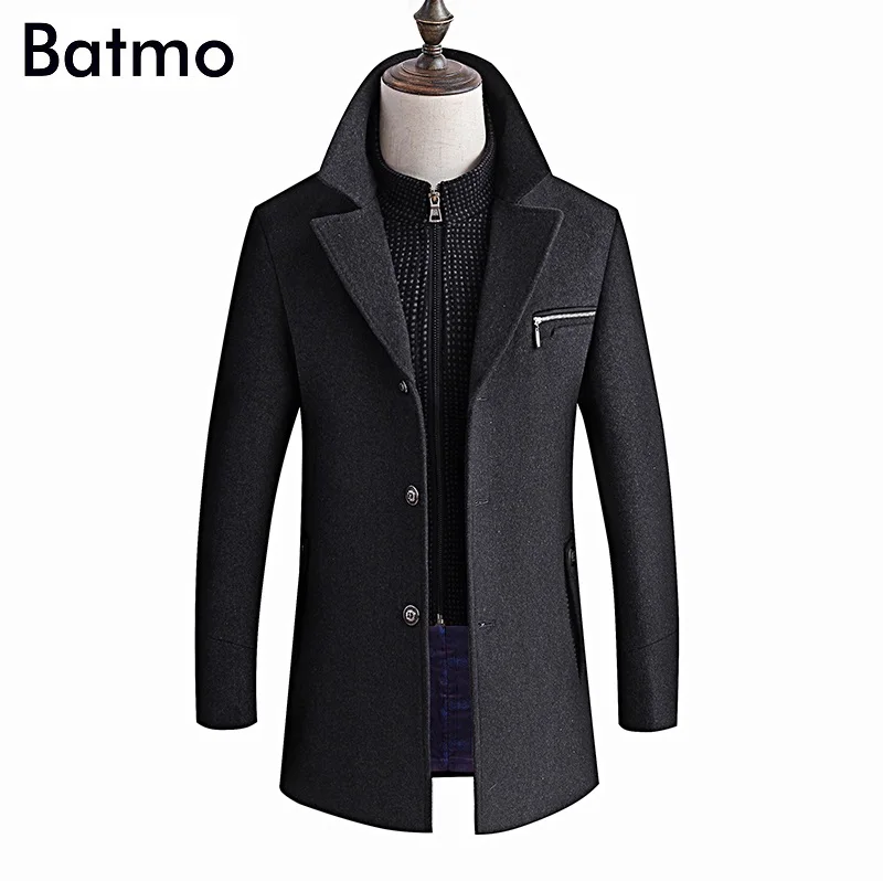 

BATMO 2018 new arrival winter high quality wool thicked trench coat men,men's gray wool jackets ,plus-size M-6XL,8863