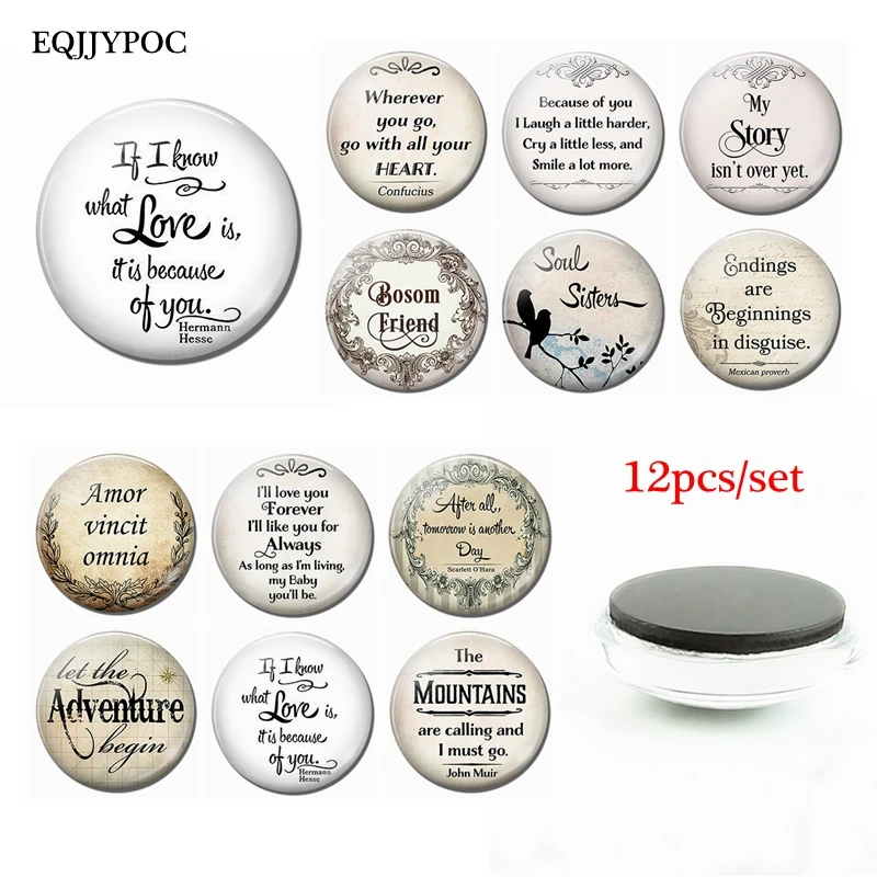 

Alphabet 12pcs Set Glass Dome Fridge Magnet Decor Friendship Life Love Letters Magnetic Sticker Decorative Refrigerator Magnets